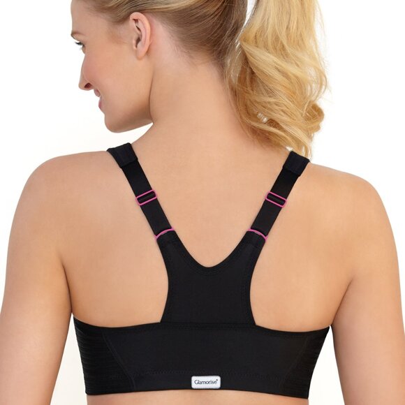 Glamorise SPORT Bra 36B (HIGH-IMPACT) Wicks (RACERBACK) T-Back Zip-Up Black NEW - Picture 13 of 16